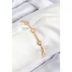 Pirinç Zirkon Taşlı Daire Model Gold Renk Asansörlü Kadın Bileklik (Timya/1395) 193778