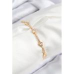 Pirinç Zirkon Taşlı Daire Model Gold Renk Asansörlü Kadın Bileklik - Tj-Bb7745