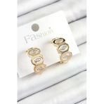 Pirinç Zirkon Taşlı Damla Figürlü Halka Figürlü Kadın Küpe (Gold Renk)