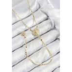 Pirinç Zirkon Taşlı Ezme Zincirli Madalyon Model Gold Renk Y Kolye 5886