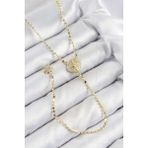 Pirinç Zirkon Taşlı Ezme Zincirli Madalyon Model Gold Renk Y Kolye - Lisinya - 001-Renkli