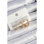 Pirinç Zirkon Taşlı Halka Model Gold Renk 3'lü Çift Kadın Küpe Set - Lisinya - 001-Renkli