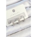 Pirinç Zirkon Taşlı Halka Model Gümüş Renk 3'lü Çift Kadın Küpe Set - EBJ250705W36193 BKP10810