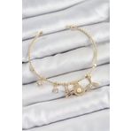 Pirinç Zirkon Taşlı İstiridye Ve Deniz Yıldızı Model Gold Renk Charm Bileklik - Tj-Bb7358