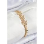 Pirinç Zirkon Taşlı Kelebek Model Gold Renk Kadın Bileklik - EBJ250726W36809