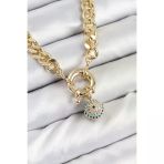 Pirinç Zirkon Taşlı Nazar Boncuk Detaylı Klasik Zincir Model Gold Renk Kadın Kolye - Tj-Bko10482 Tg/Tmy 224608