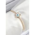 Pirinç Zirkon Taşlı Nazar Yıldız Model Gold Renk Asansörlü Kadın Bileklik - EBJ250726W36674