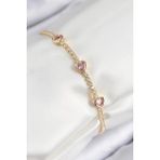 Pirinç Zirkon Taşlı Pembe Kalp Model Gold Renk Kadın Bileklik - Lisinya - 001-Renkli