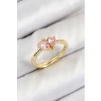 Pirinç Zirkon Taşlı Pembe Kalp Model Gold Renk Kadın Yüzük - Tj-Byk3802