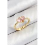 Pirinç Zirkon Taşlı Pembe Kalp Model Gold Renk Kadın Yüzük Vice1395 0569