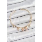 Pirinç Zirkon Taşlı Pembe Kalpli Charm Bileklik (Gold Renk)