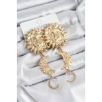 Pirinç Zirkon Taşlı Sallantılı Güneş Model Gold Renk Kadın Küpe - Lisinya - 001-Renkli