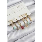 Pirinç Zirkon Taşlı Sallantılı Model Gold Renk 6'lı Küpe Set - Lisinya - 001-Renkli