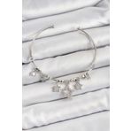 Pirinç Zirkon Taşlı Yıldız Model Gümüş Renk Charm Bileklik - EBJ250705W36293