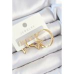 Pirinç Zirkon Taşlı Yıldız ve Halka Model Gold Renk 3'lü Çift Kadın Küpe Set - Lisinya - 001-Renkli