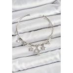 Pirinç Zirkon Taşlı Yıldızlı Charm Bileklik (Gümüş Renk)