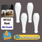 Pırlanta Plastik Sehpa Ayağı 30 Cm Beyaz Renk 4 Adet Mobilya Orta Sehpası M8 Civatalı Ayak Ayaklar