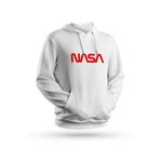 Pisa Art Kırmızı Nasa Logo Baskılı Beyaz Unisex Kapüşonlu Sweatshirt