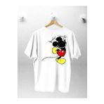 Pisa Art Unisex Kadın Erkek Tırmanan Mickey Mouse Baskılı Oversize Beyaz T-shirt