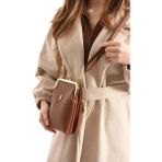 Pisa Burslu Kadın Çapraz Çanta – Gold Klipsli, Şık ve Fonksiyonel Omuz Çantası BP-4860O - Taba