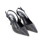 Pisagor PS-31930 7 cm Topuklu Kadın Taşlı Arkası Açık Stiletto Abiye Ayakkabı - Siyah