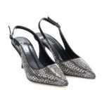 Pisagor PS-31971 8 cm Topuklu Kadın Taşlı Arkası Açık Stiletto Abiye Ayakkabı - Platin