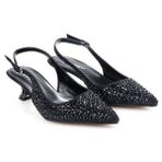 Pisagor PS-31990 4,5 cm Topuklu Kadın Taşlı Arkası Açık Stiletto Abiye Ayakkabı - Siyah