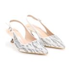 Pisagor PS-32370 Kadın 4 cm Arkası Açık Taşlı Abiye Stiletto Ayakkabı - Krem