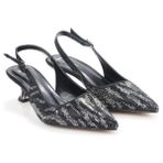 Pisagor PS-32370 Kadın 4 cm Arkası Açık Taşlı Abiye Stiletto Ayakkabı - Siyah
