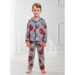 Pistyle Erkek Çocuk Örümcek Desenli Düğmeli Alt Üst Pijama Takımı - Kırmızı - 11 - 12 Yaş