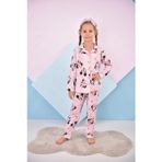 Pistyle Kız Çocuk Mickey Desenli Pembe Renkli Pijama Takımı(Uyku Bandı Dahil)