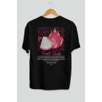 Pitaya Arka Baskılı Siyah Oversize T-Shirt Erkek Kadın Pamuk Bisiklet Yaka Tişort - XL