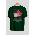 Pitaya Arka Baskılı Yeşil Oversize T-Shirt Erkek Kadın Pamuk Bisiklet Yaka Tişort - Zümrüt Yeşili - XL