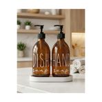 PitrakStore Taş Stantlı 2'li 500 Ml Amber Cam Sıvı Sabun Şişesi Mutfak Sabunluk