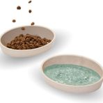 PiuPet® Kedi kasesi 2'li set I Kedi mama kabı kaymaz I Kediler Bulaşık makinesinde yıkanabilir I Kedi mama kabı düz ve geniş I Bambu kedi mama kabı I 16 x 11,5 x 4,5 cm I Bej/Gri