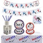 PIXHOTUL Hokey Partisi Malzemeleri - Buz Hokeyi Temalı Parti Paketi Çocuk Hokey Hayranları için Doğum Günü Oyun Günü - Tabaklar, Bardaklar, Peçeteler, Masa Örtüsü, Afiş, 20 Adet (A)