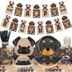 PIXHOTUL Köpek parti dekorasyonları, köpek şeklinde kağıt tabak, köpek çocuk doğum günü için köpek parti aksesuarı, kağıt tabak, Happy Birthday afişi, Let's Pawty masa örtüsü, peçete, 20 misafir için
