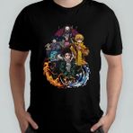 Pixxa Demon Slayer Kimetsu No Yaiba Unisex %100 Pamuklu Bisiklet Yaka T-Shirt Model 13 - Siyah