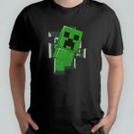 Pixxa Minecraft - Creeper %100 Pamuklu Bisiklet Yaka T-Shirt Model - 1 - Siyah