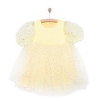Pixy Love Kız Bebek Abiye Elbise Party Collection Bisiklet Yaka Kısa Kol Sarı -
