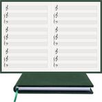 Piyano/Klavye Ekstra Tiz Nota Anahtarlı% 100 El Yapımı, El Dikişi, (İplik Dikiş) Kumaş Ciltleme A/5 - Yeşil