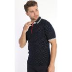 Piyera Erkek Lacivert Beyaz Amerikan Pike Kumaş Puantiye Polo Yaka Kısa Kol Tişört - 13 - XL - Renkli