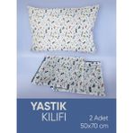 Piyes Home Mavi Desenli Pamuk Kumaşlı Penye Fermuarlı 2 Adet Yastık Kılıfı - Mavi - Beyaz - 50x70