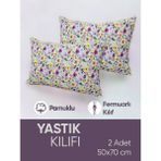 Piyes Home Pamuk Kumaşlı Penye Fermuarlı 2 Adet Yastık Kılıfı - Pembe - Beyaz - 50 x 70