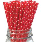 Piyop Beyaz Puantiyeli Kırmızı Karton Pipet 19,5x0,6 cm - 1 Adet