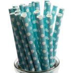 Piyop Beyaz Puantiyeli Mavi Karton Pipet 19,5x0,6 cm - 1 Adet