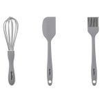 Piyop Gri Renkli Orta Boy 3lü Silikon Spatula,fırça ve Çırpıcı Seti