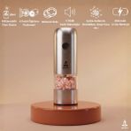 Pizen Windmill USB Şarjlı Otomatik Baharat Öğütücü LED Işıklı Ayarlanabilir Tuz Karabiber Değirmeni - Gümüş