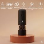 Pizen Windmill USB Şarjlı Otomatik Baharat Öğütücü LED Işıklı Ayarlanabilir Tuz Karabiber Değirmeni - Siyah