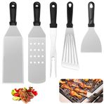Pizsieat 5 adet ızgara spatulası, paslanmaz çelik, spatula seti, plancha aksesuarı, bulaşık makinesinde yıkanabilir ızgara spatulası, plancha ve Teppanyaki için, iç ve dış mekanlarda biftek için ideal